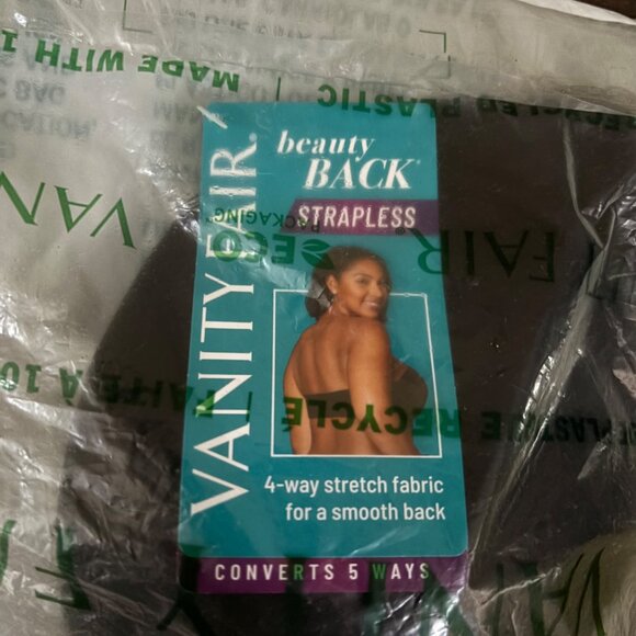 Vanity Fair Beauty Back Strapless Convertible Bra Black 38D 4-Way Stretch For Sm - Picture 5 of 6